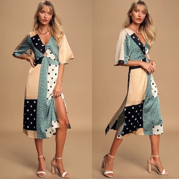 LULUS Multi Print Satin Midi Dress Size Small - Picture 1 of 13